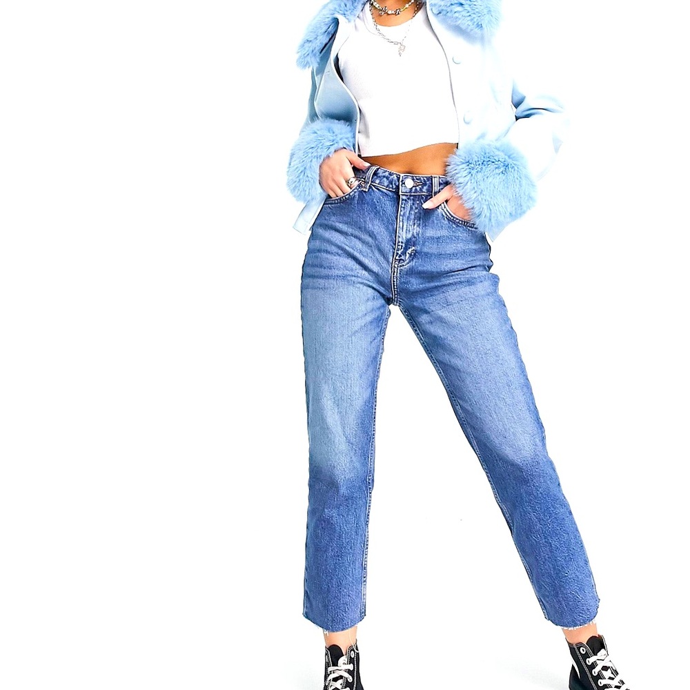 new • topshop straight leg jeans with raw hem